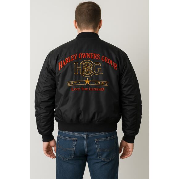 Harley Davidson Harley Owners Group HOG Black Bomber Jacket Live the Legend XXL - Picture 1 of 12